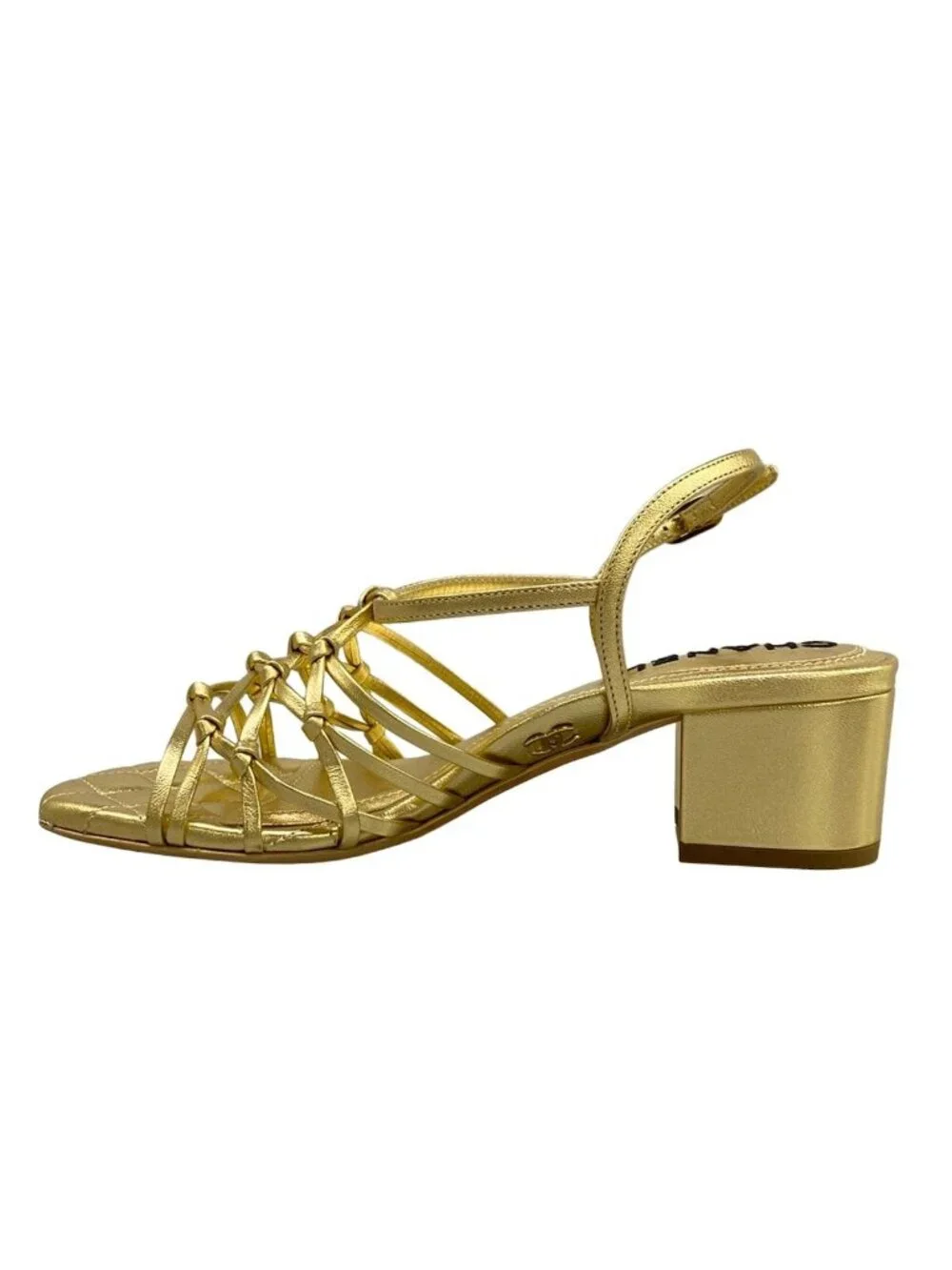 Chanel Sandals Gold CC Logo Quilted Leather